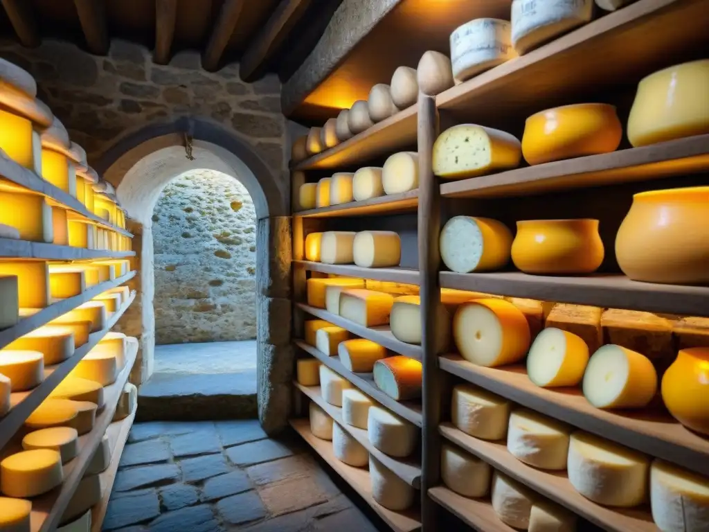 Una bodega de quesos franceses al vacío, con estantes llenos de variedades