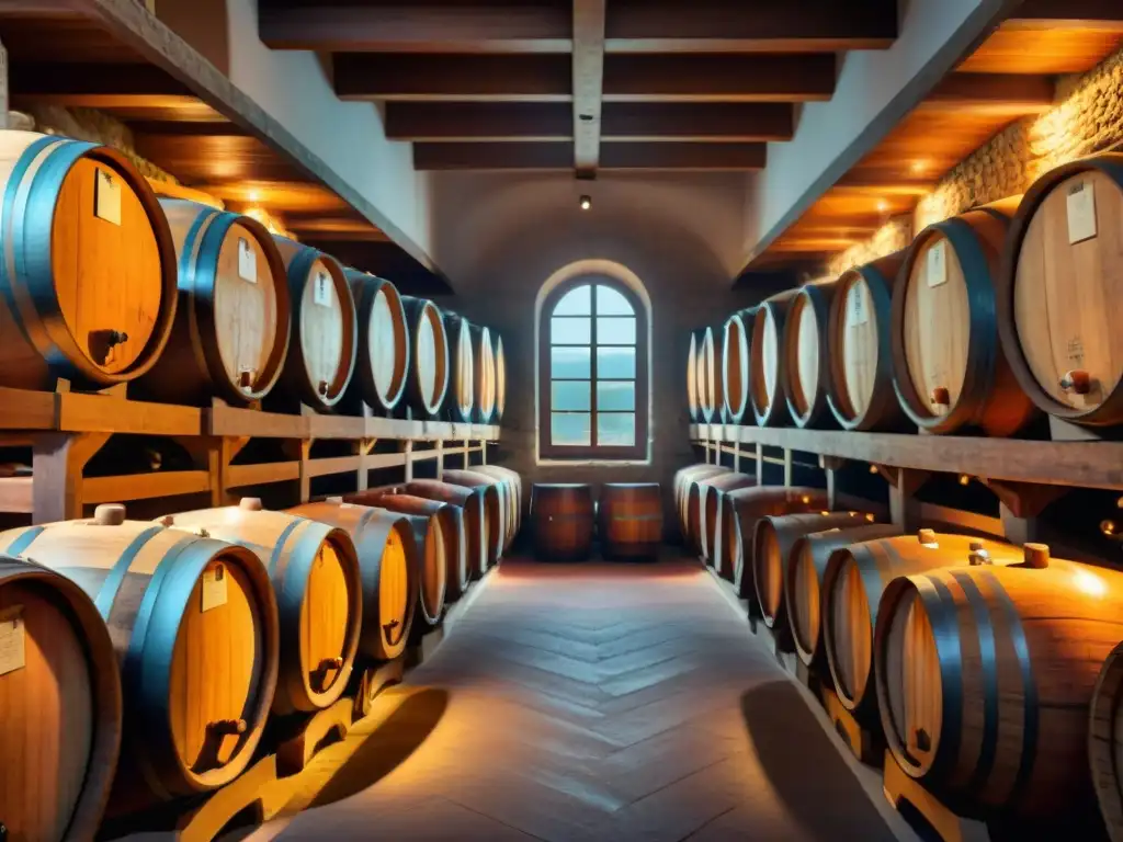 Bodega tradicional francesa con barricas de vino envejecimiento