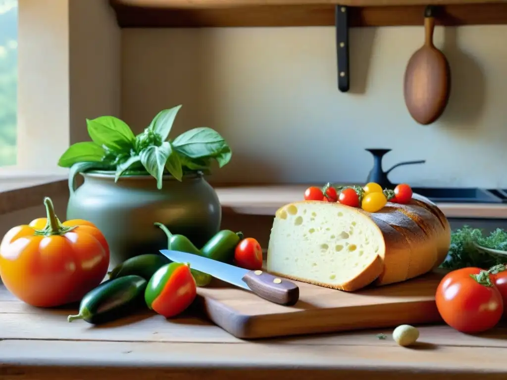 Bodegón de cocina campesina en Francia: Lugares rústicos y alimentos frescos