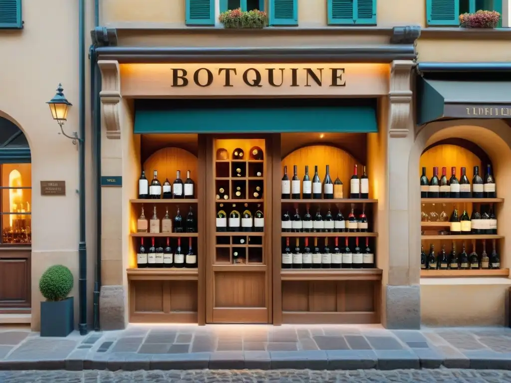 Boutique de vinos franceses: encanto y elegancia Una boutique de vinos franceses en una encantadora calle adoquinada, mostrando la esencia de las mejores boutiques de vino en Francia