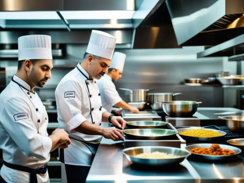 Brigada de chefs en cocina profesional, guiados por el legado culinario Georges Auguste Escoffier