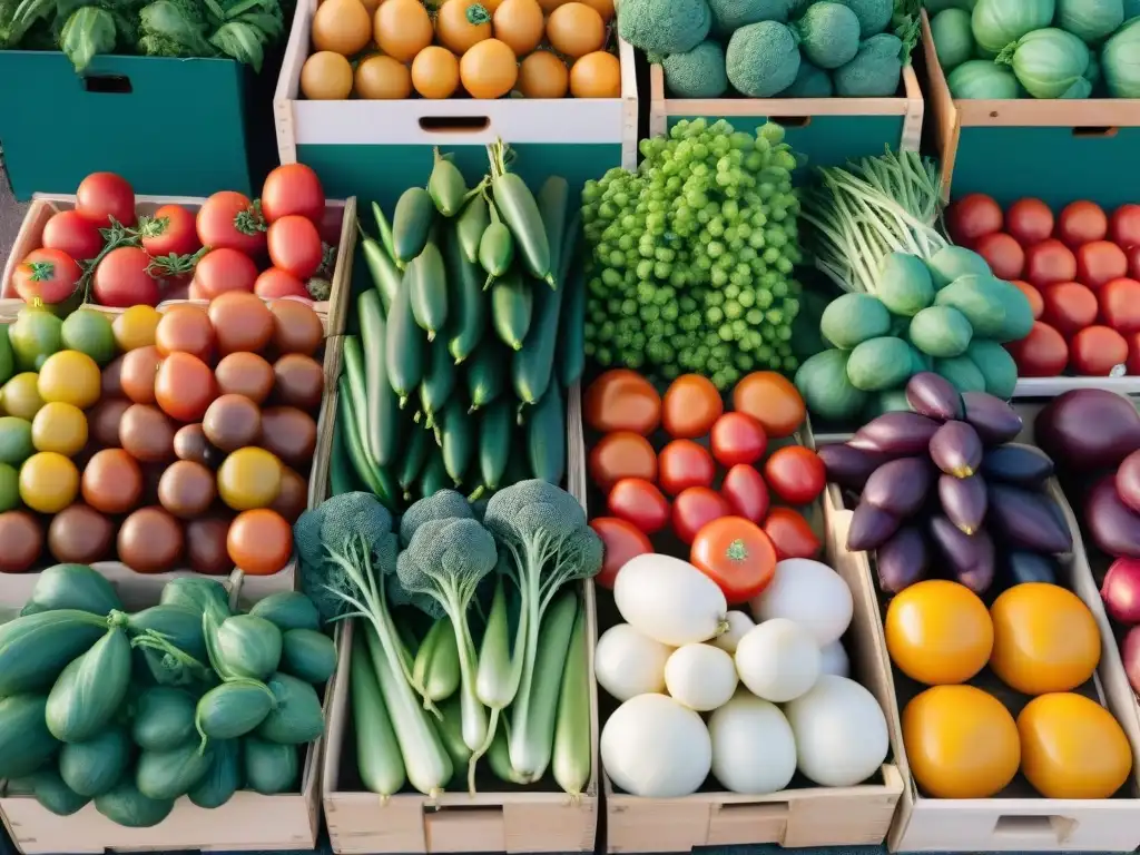 Un bullicioso mercado de agricultores en Francia, con una exhibición vibrante de vegetales y frutas frescos