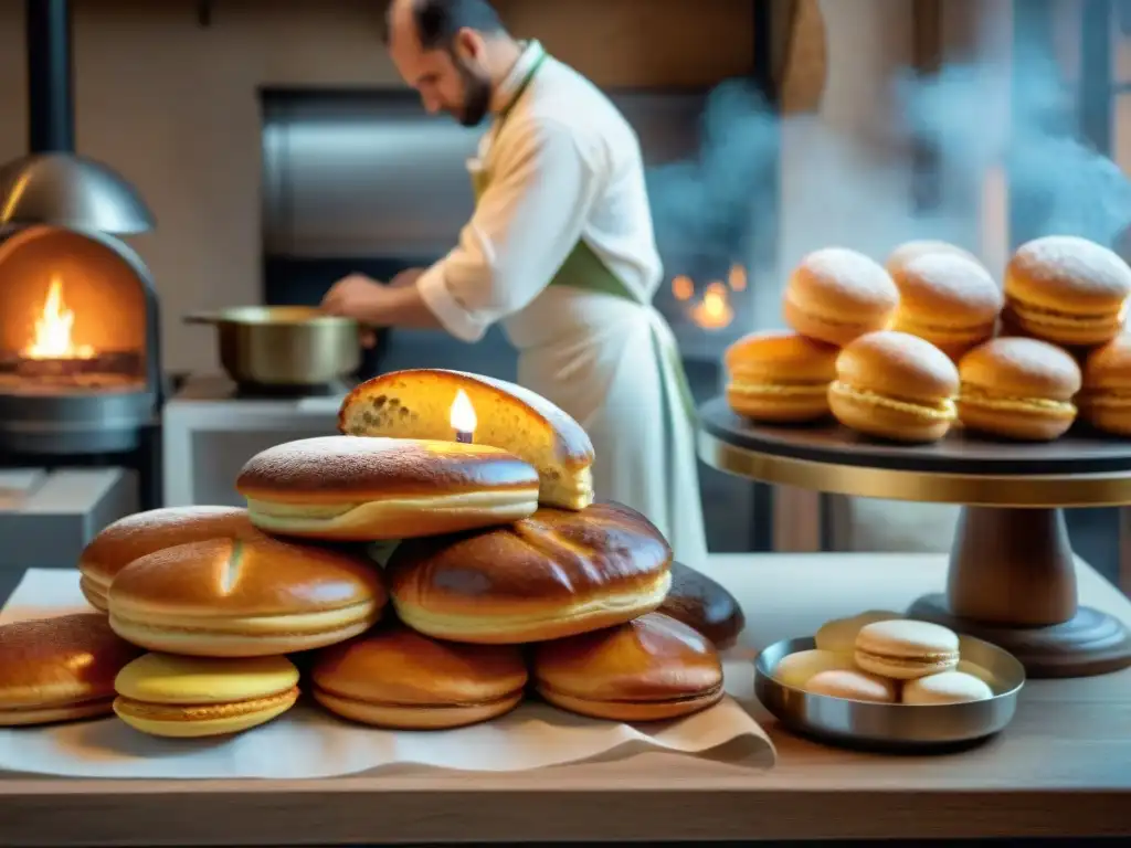 El bullicioso taller de repostería francés durante la Revolución, con chefs creando croissants, macarons y éclairs