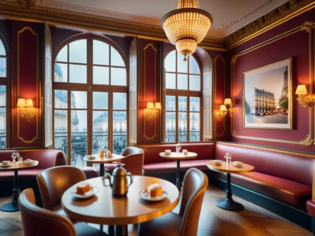 Un café histórico en París: elegante decoración, clientes charlando