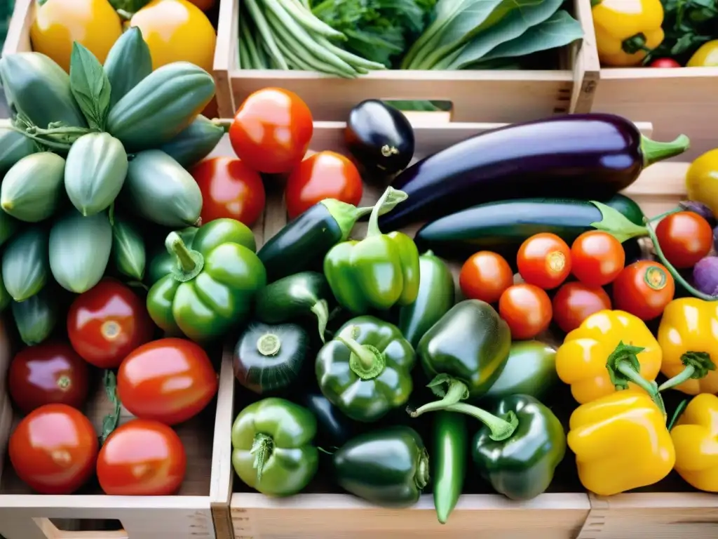 Mercado de Provence: Colores Mediterráneos Una caja rústica llena de vegetales frescos mediterráneos en un mercado al aire libre en Provenza, Francia