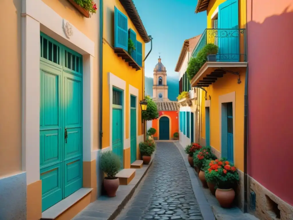 Un callejón de Perpiñán con edificios antiguos, flores vibrantes y un chef en la puerta de un bistró