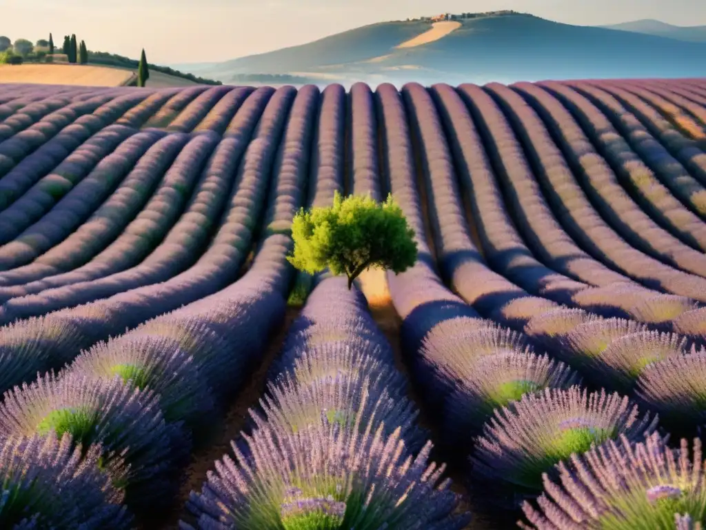 Un campo de lavanda bañado por el sol en Provenza, con sus aromas y colores vibrantes