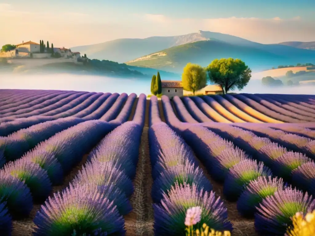 Un campo de lavanda en Provenza, Francia, con hierbas de Provenza auténticas