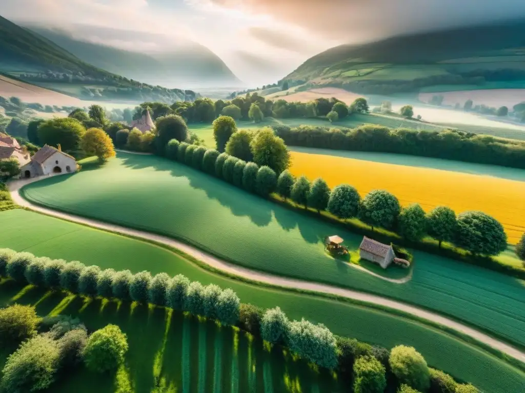 Un campo verde exuberante en Francia con picnic y bicicletas