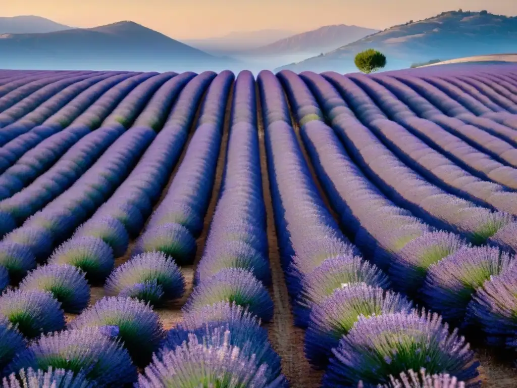 Campos de lavanda en Provenza: vista aérea de interminables campos morados en plena floración bajo cielo azul