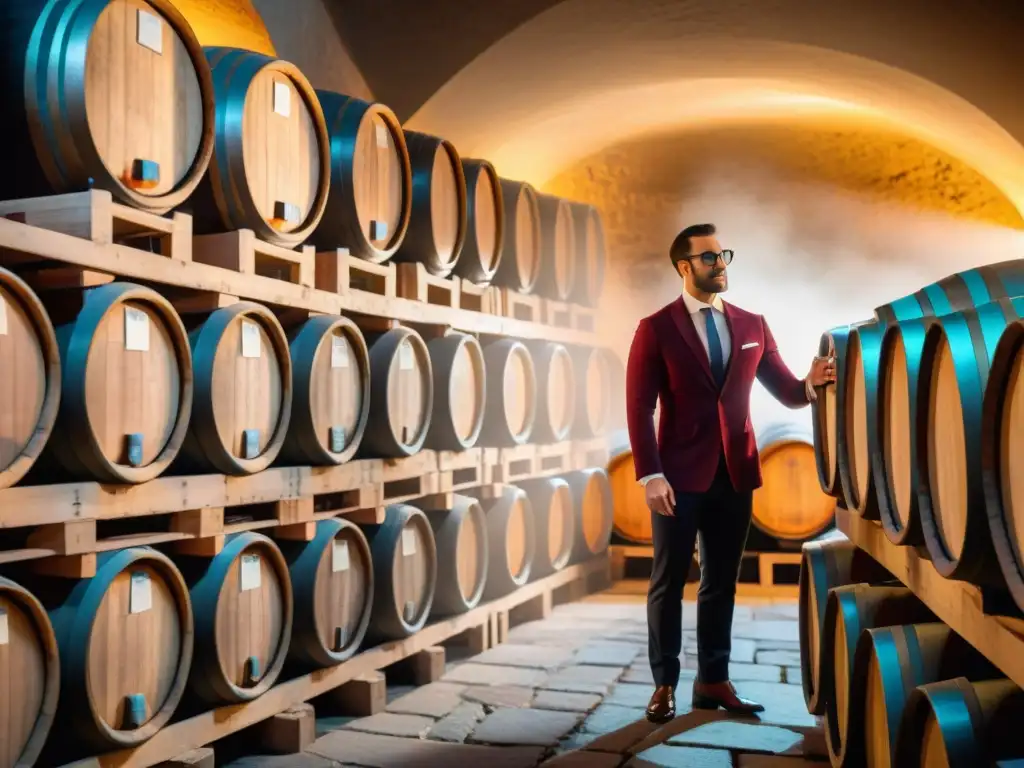 Cata de vinos en Francia: Sommeliers examinando con seriedad prestigiosos vinos Bordeaux en bodega iluminada, ambiente de reverencia y expertise