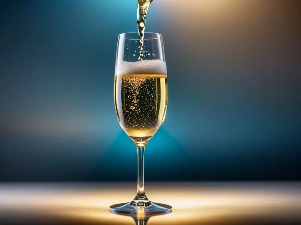 Servir Champagne como Connoisseur: Flauta de cristal con burbujeante champagne y elegante brillo