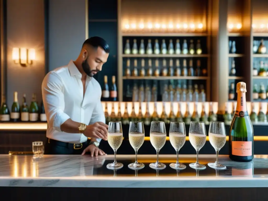 Disfrutando champagne tradicional y moderno en un elegante bar de la ciudad