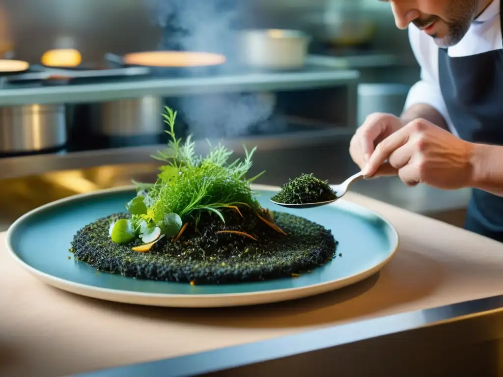 Un chef en Bretaña incorpora algas comestibles en su exquisito plato de mariscos