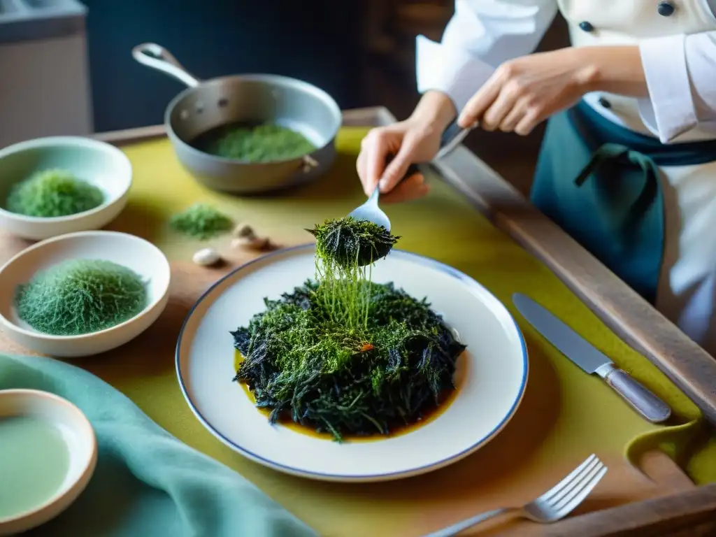 Un chef en Bretaña incorporando algas comestibles en platos vibrantes