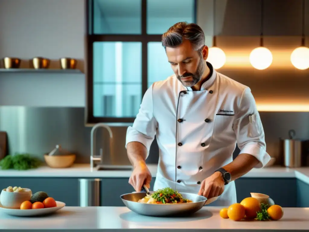 Un chef alsaciano experto fusionando tradición e innovación en una cocina moderna