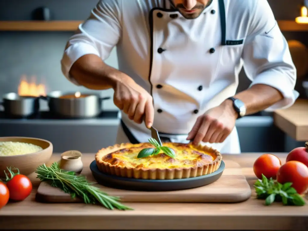 Un chef alsaciano prepara una fusión culinaria Alsacia Lorraine en una cocina bulliciosa