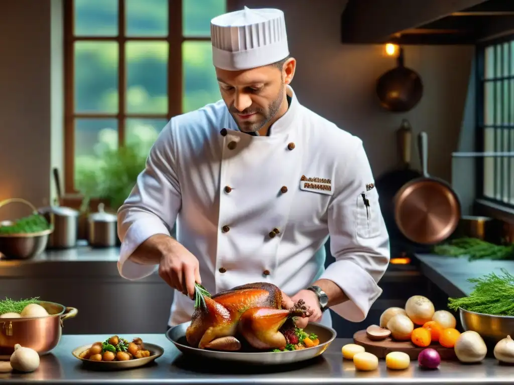 Un chef francés destaca en su arte culinario, fusionando tradición e innovaciones culinarias en su cocina