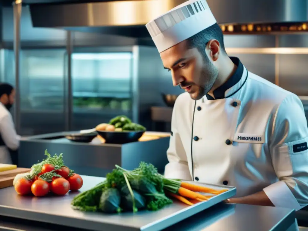 Un chef francés admira a un asistente de cocina robótico cortando verduras con precisión