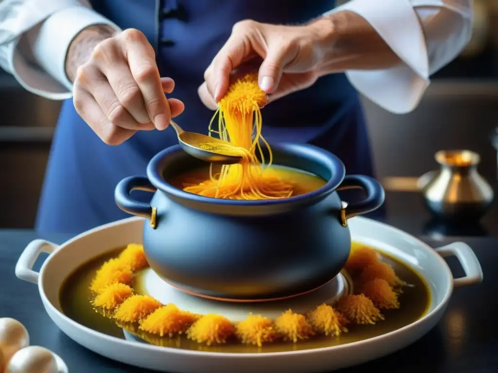 Un chef francés añade azafrán a su bouillabaisse, destacando los beneficios del azafrán en cocina francesa