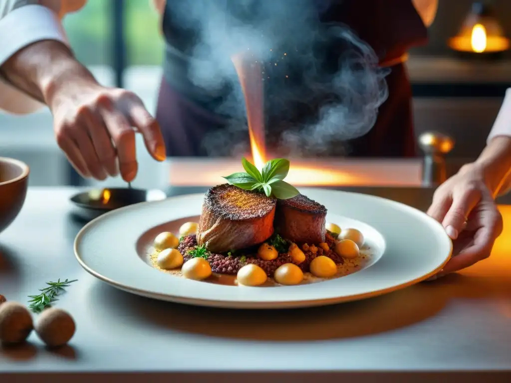 Un chef francés espolvorea canela sobre un exquisito coq au vin, resaltando la fusión de la especia en la gastronomía francesa