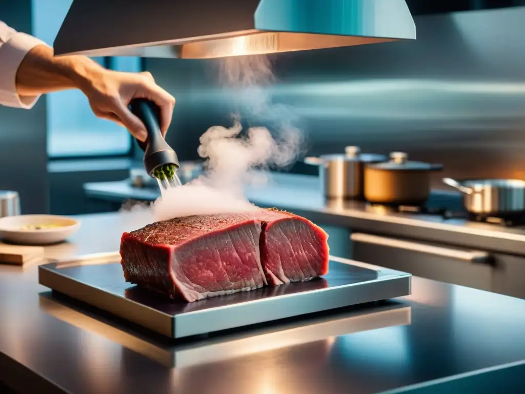 Chef francés utiliza tecnología SousVide en cocina francesa para preparar exquisita carne