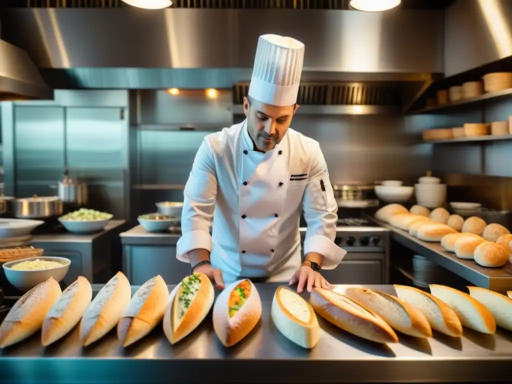 Un chef en una cocina francesa tradicional innovadora preparando platos con pasión y precisión