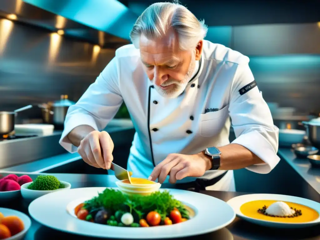 Chef francés Pierre Gagnaire innovando en su cocina con ingredientes frescos