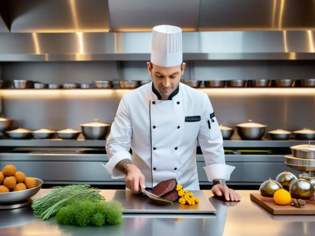 Un chef francés fusionando tradición e innovación en una cocina con estrellas Michelin