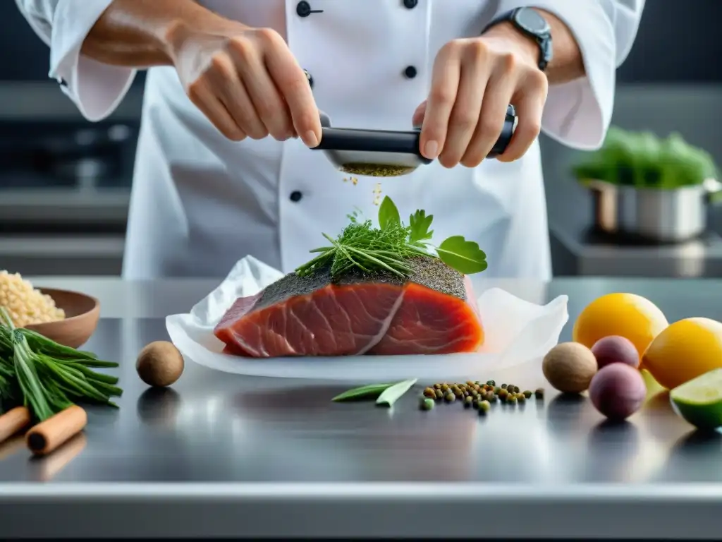 Chef preparando Cocina al Vacío para Ocasiones Especiales en una cocina moderna y elegante