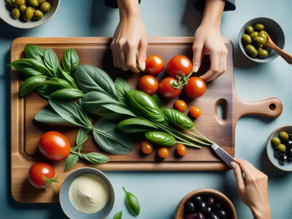 Un chef francés crea una composición de ingredientes frescos con detalle y pasión, resaltando la esencia de la gastronomía francesa