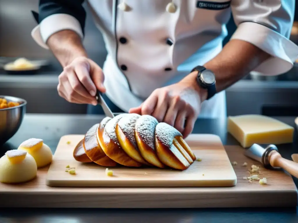 Chef francés compite en concursos gastronómicos en Francia, esculpiendo azúcar bajo presión del reloj