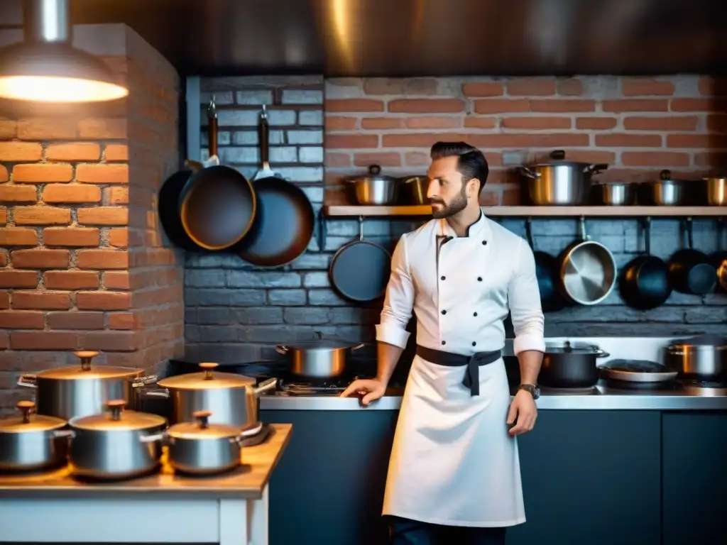 Un chef preparando Coq au Vin en una cocina de bistró francés, con utensilios de cocina y una atmósfera de misterio