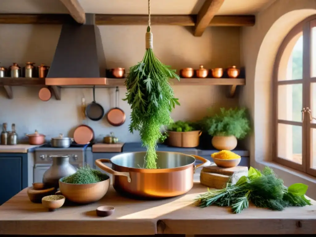 Chef preparando un Coq au Vin en cocina rústica de Provence