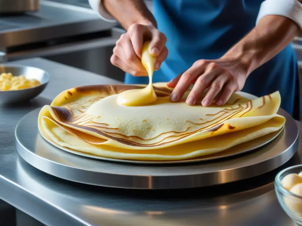 Un chef de crepes francés experto en acción, creando la receta perfecta