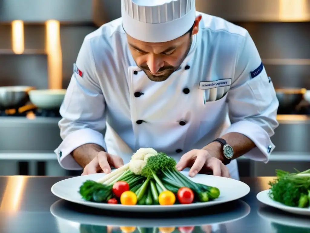 Un chef ecoinnovador de la gastronomía francesa sostenible crea una obra de arte con vegetales orgánicos