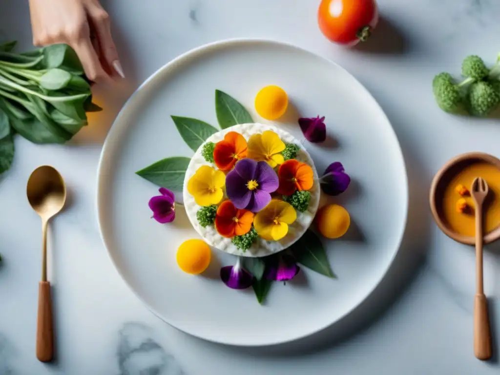 Un chef francés crea con elegancia y precisión una obra de arte culinaria inspirada en el ballet, en una cocina impecablemente blanca