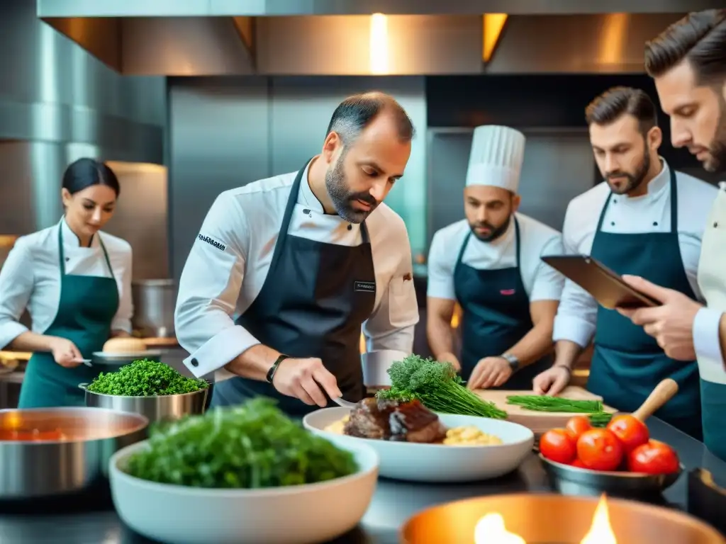 Un chef francés enseña a influencers cocina francesa en una bulliciosa cocina