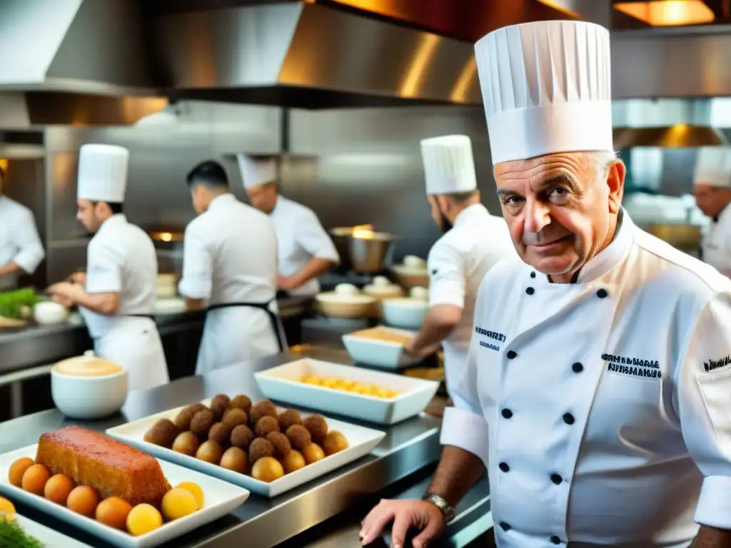 Chef Paul Bocuse y su equipo crean exquisita nouvelle cuisine en restaurante Michelinstarred