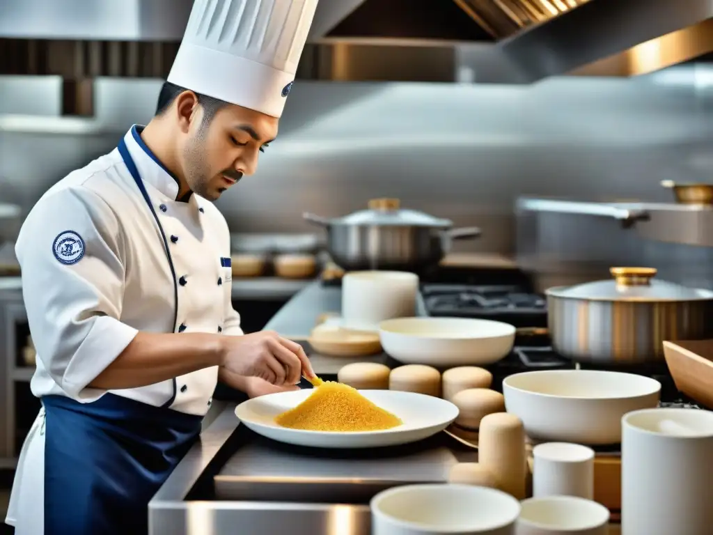 Un chef de la Escuela Culinaria Le Cordon Bleu crea una obra de arte de azúcar en una cocina profesional