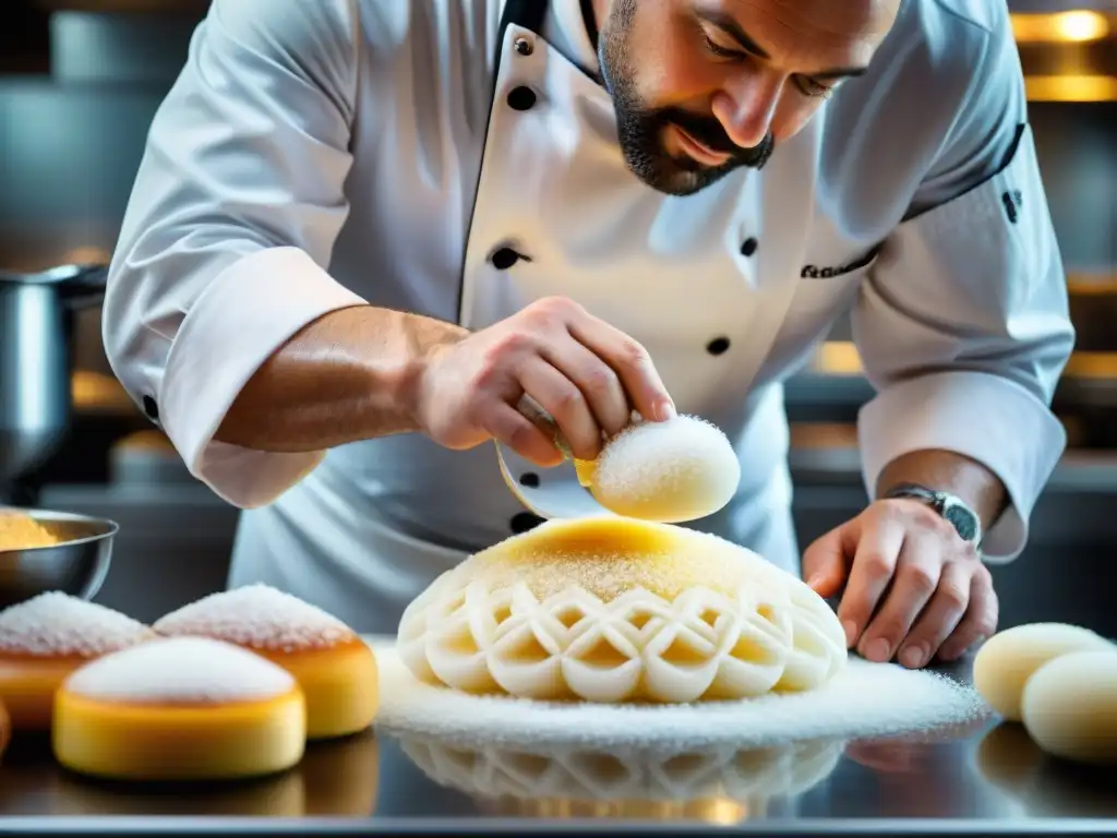 Un chef francés crea una escultura de azúcar en vivo, mostrando la innovación culinaria francesa