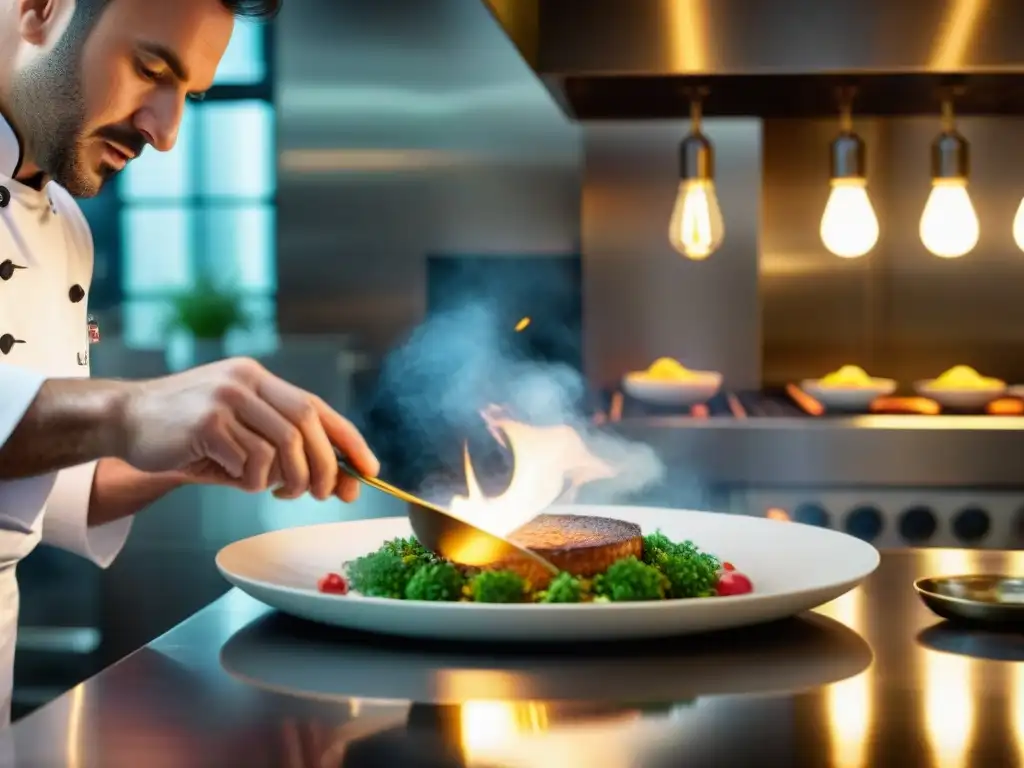 Un chef de estrella Michelin crea una obra maestra culinaria en una cocina de París