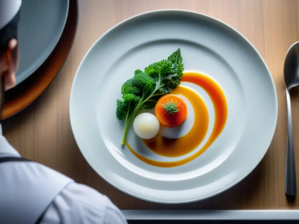 Un chef francés estrella Michelin elabora un plato en una cocina sostenible