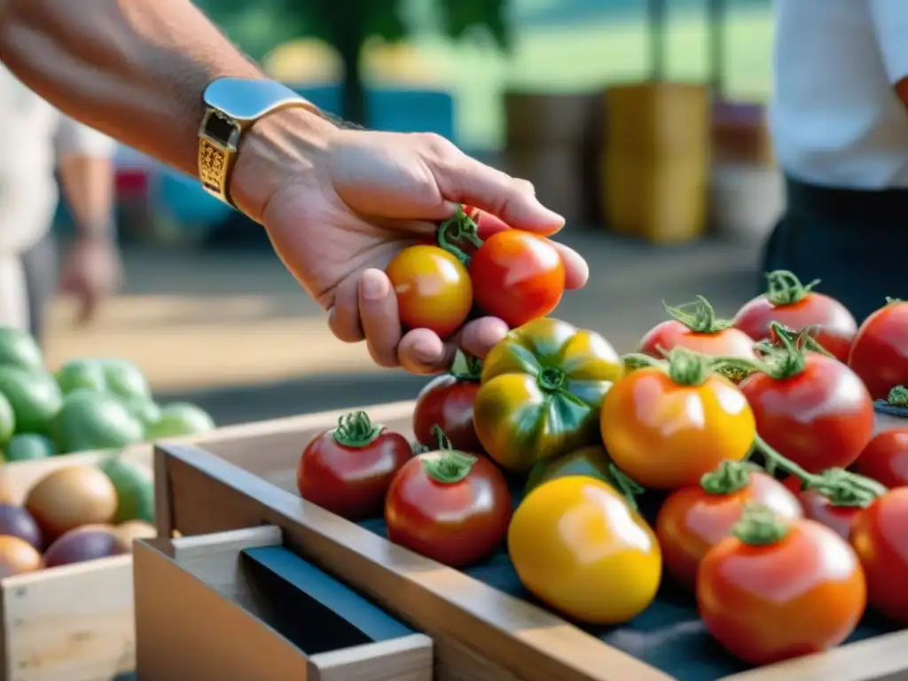 Chef estrella Michelin elige tomates locales en mercado francés