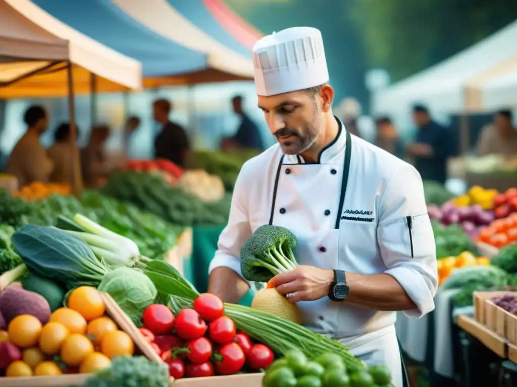 Chef estrella Michelin elige vegetales orgánicos en mercado francés