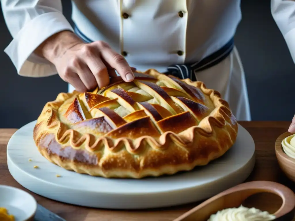 Un chef experto crea una Galette Bretona tradicional con meticulosidad y arte