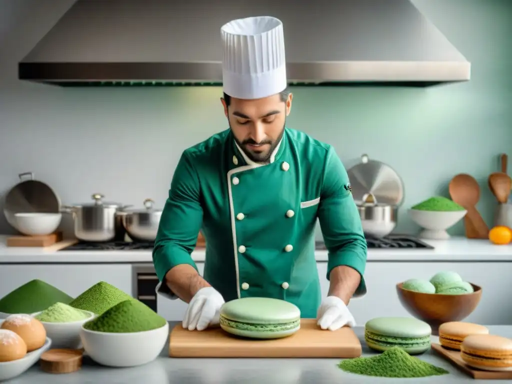 Chef experto en cocina francesa incorpora espirulina en macarons verdes