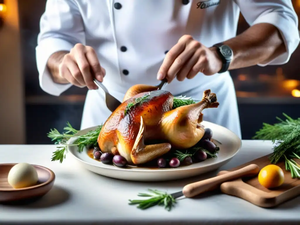 Un chef experto preparando Coq au Vin en una cocina francesa en Burdeos, destacando la gastronomía francesa y los vinos de la región