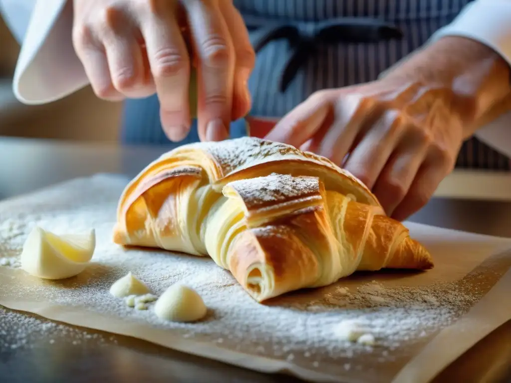 Chef experto creando croissant francés en talleres online cocina francesa gourmet