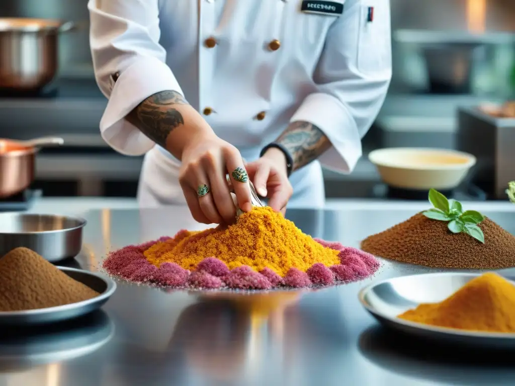 Un chef experto crea decoraciones de azúcar para postre en competencias culinarias internacionales preparación